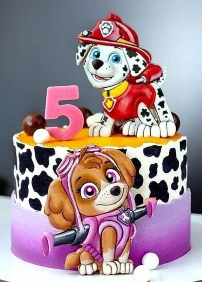 a birthday cake with a dog and fireman on top