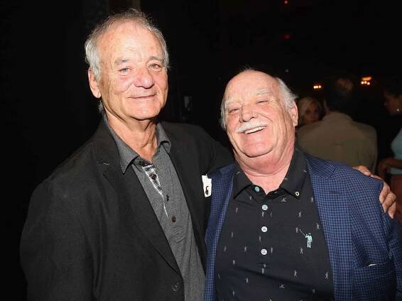 Bill Murray and brother Brian Doyle Murray pose backstage at The August Wilson Theatre on August 8, 2017 in New York City.
