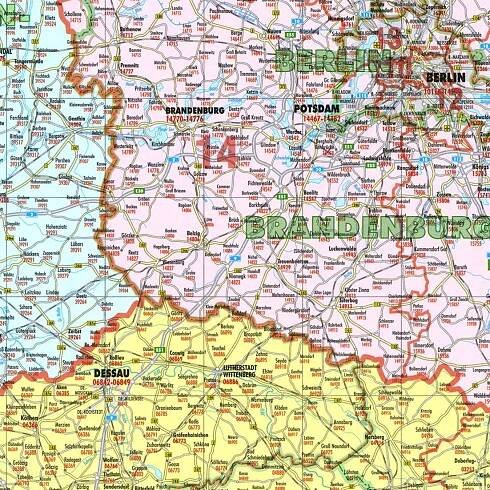 Německo PSČ III. 95,5x128cm lamino, lišty nástěnná mapa
