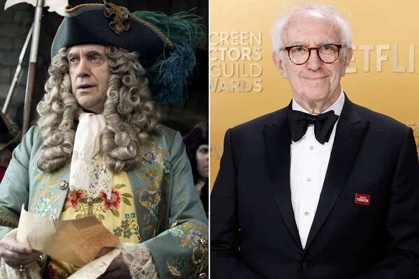 Jonathan Pryce as Governor Weatherby Swann in 'Pirates of the Caribbean: Dead Man's Chest' (2006) ; Jonathan Pryce attends the 2025 Screen Actors Guild Awards on February 23, 2025 in Los Angeles, California.