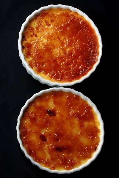 A round ramekin of low carb creme brulee.
