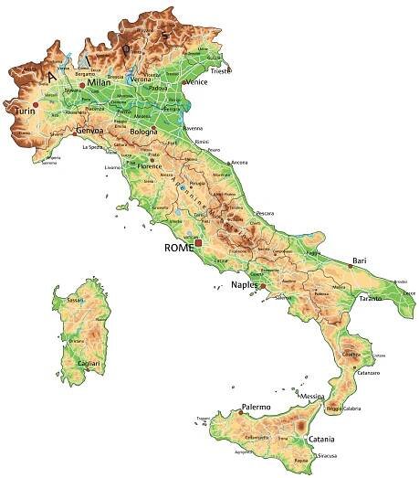 Mapa Itálie: Regiony, hory, ostrovy a základní informace o zemi