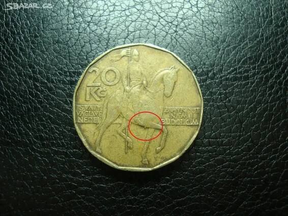 mince 20kč 1993,chyboražba,nálitek na botě Václava - Písková Lhota - Bazar