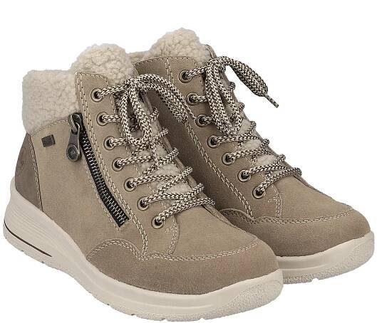 Stylová kotníková obuv ve vzhledu broušené kůže Rieker L7701-24 hnědá