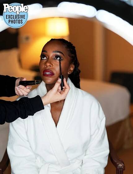 Aja Naomi King getting ready for the 2023 Loreal Paris Women of Worth event