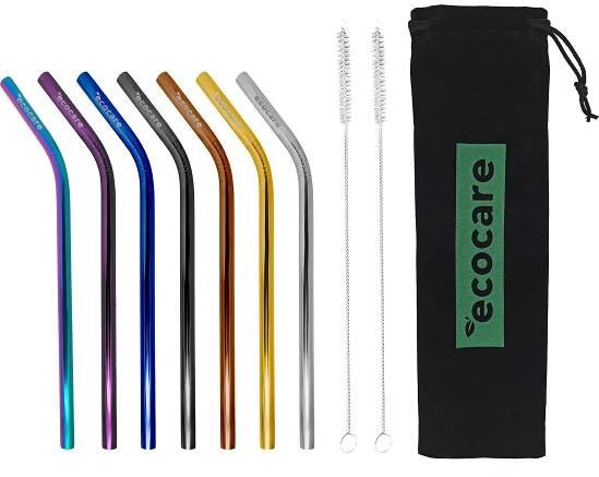 ECOCARE Kovová Brčka Set Mix Bent 8 mm 7 ks