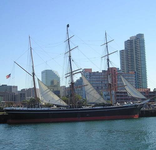 State of the art travel in the 1860s. Star of India sailing ship in San Diego harbor. Photo by James Ulvog.