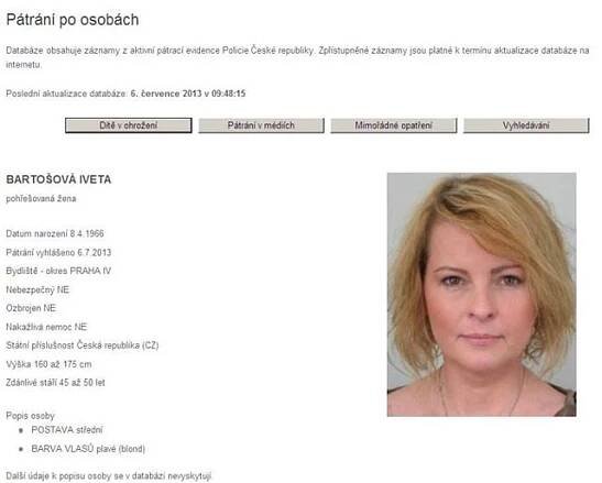 Pohřešovaná. Po zpěvačce Ivetě Bartošové pátrá policie