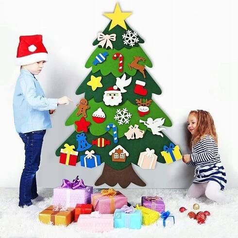 Filcový vánoční stromek pro děti na zeď 95 CM 27 ozdobných prvků Maximální výška 95 cm