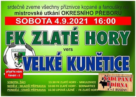 Fotbalové utkání Zlaté Hory vs Velké Kunětice