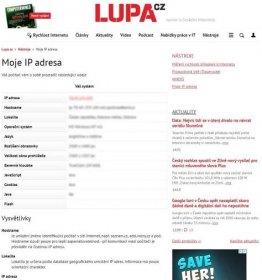 Zobrazení IP adresy na serveru lupa.cz včetně legendy