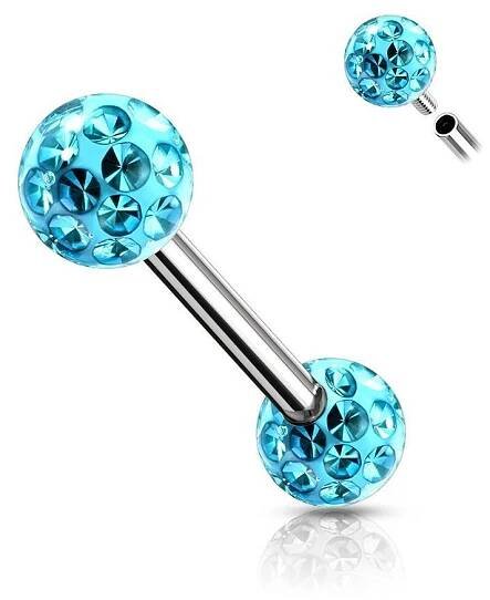 Piercing do bradavky chirurgická ocel s tyrkysovými krystaly