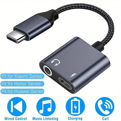 1pc Type C To 3.5mm Headphone Charger Adapter USB C To Aux Audio Jack Cable Cord Adapter Fit For Huawei/ Xiaomi/ Honor Series