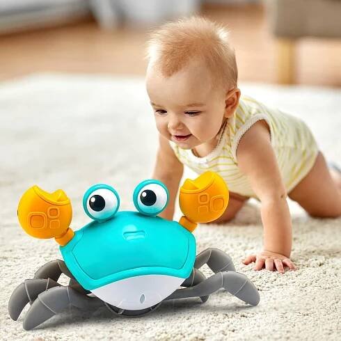 Natahovací pohyblivý krab hračka pro nejmenší Cute Crab - modrý