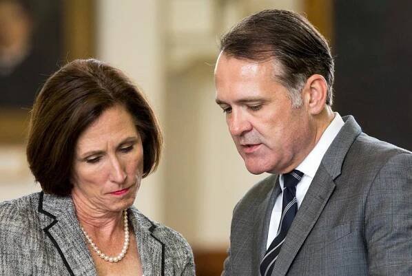 State Rep. John Wray, R-Waxahachie, chats with state Sen. Lois Kolkhorst R-Brenham, on the House floor on May 22, 2017.