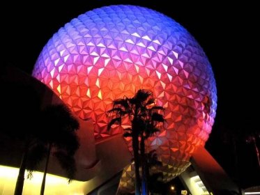 Disney Epcot geodesic dome sphere at night