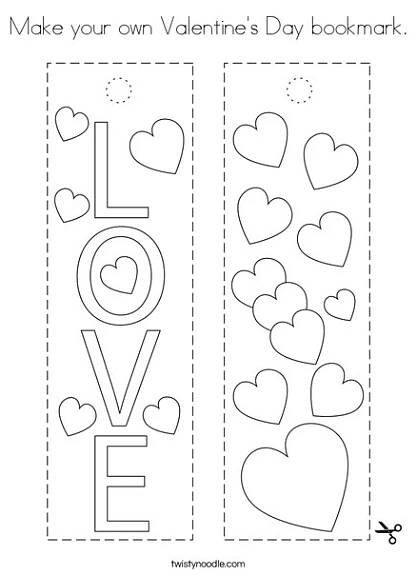 Make your own Valentine's Day bookmark Coloring Page - Twisty Noodle | Valentine coloring pages, Valentines day coloring page, Preschool valentines
