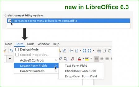 Microsoft compatible forms menu in Writer
