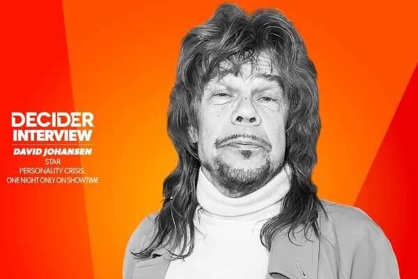 David Johansen in black and white on a bright orange background