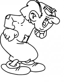 an old cartoon character with his mouth open and tongue out, sitting on the ground