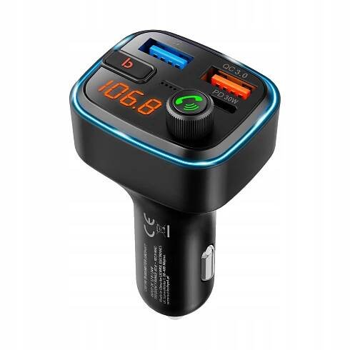 FM TRANSMITTER BLUETOOTH 5.3 QC 3.0 PD30W VÝKONNÝ BASOVÝ MIKROFON NABÍJEČKA Zdroj signálu bluetooth USB