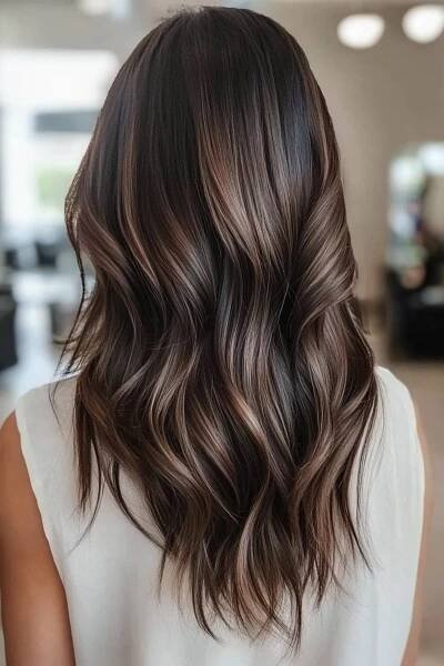 Dark hair with subtle brown lowlights for added depth