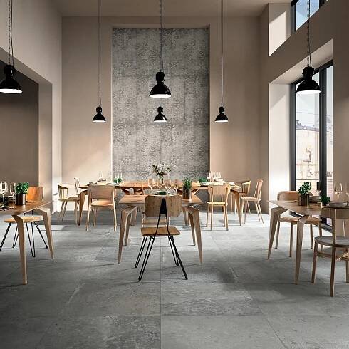 Retifikovaná dlažba - obklad pro interiér i exteriér, imitující beton.