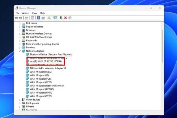 Aktualizace ovladačů Wi-Fi ve Windows.
