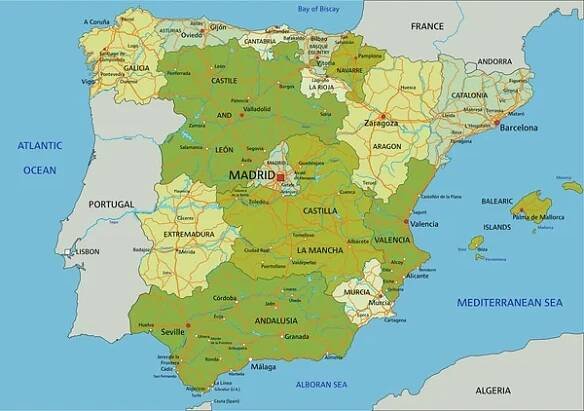 Španělsko - Vysoce podrobná upravitelná politická mapa s oddělenými vrstvami. — Ilustrace