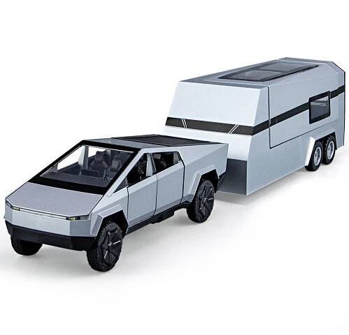 Model auta v měřítku 1/32 Cybertruck Pickup Přívěs tlakově litý, autíčko se zvukem a světlem pro děti Batole Boys Girls Collection