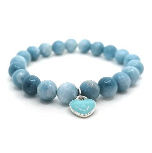 Náramek larimar 8 mm se srdíčkem - NÁRAMKY JANA KOČENDOVÁ