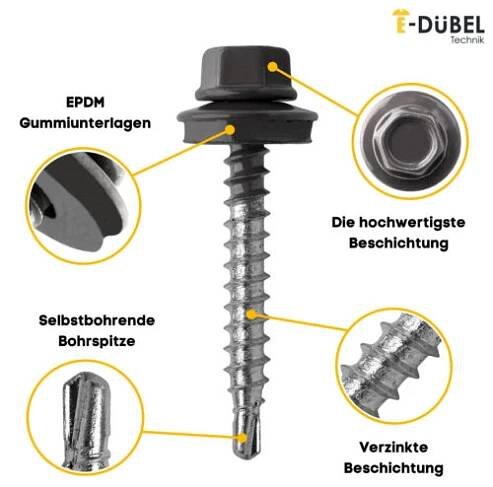 STRÜBER Šrouby z trapézového plechu Vrtací šrouby Samovrtací těsnicí kotouč Střecha Dřevo - Obrázek 2 z 14
