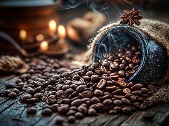 OBRAZ NA PLÁTNĚ CANVAS KÁVA ZRNA ARABICA ROBUSTA KAVÁRNA OHEŇ 100x75