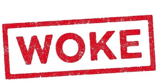 Vektorová ilustrace slova Woke červeným razítkem — Stocková ilustrace