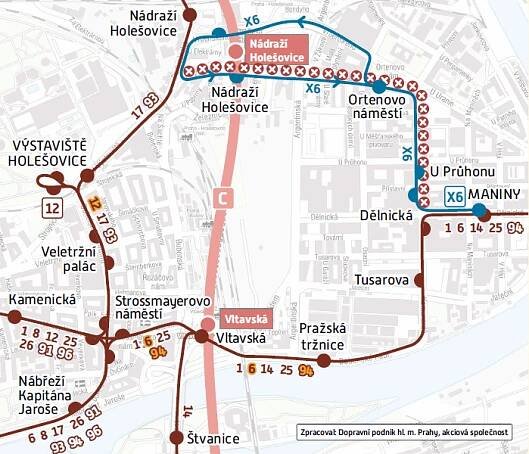 Omezení a mimořádné události: Nádraží Holešovice – Dělnická: krátkodobé přerušení provozu tramvají | Dopravní podnik hl