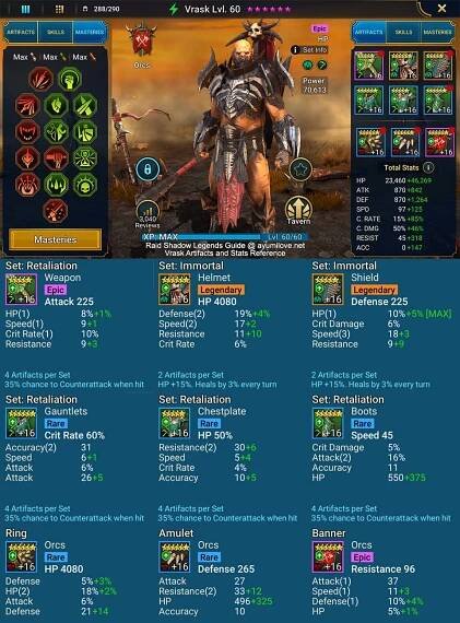 Raid Shadow Legends Vrask Artifacts and Stats Refererence for PvE and PvP (Arena, Campaign, Clan Boss, Dungeons, Doom Tower, Faction Wars)