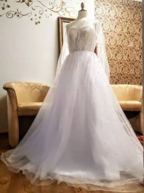 Atiopa svatební šaty tylové s rukávy a perličkami - plesové šaty, svatební šaty, společenský salón