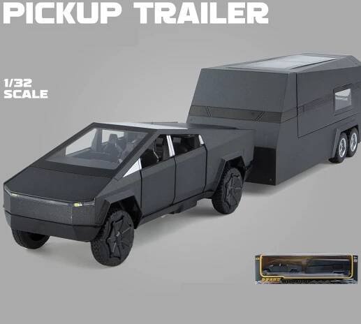 Model auta v měřítku 1/32 Cybertruck Pickup Přívěs tlakově litý, autíčko se zvukem a světlem pro děti Batole Boys Girls Collection