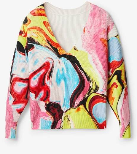 Desigual - Žluto-růžový dámský vzorovaný svetr Desigual Eugenia | ZOOT.cz