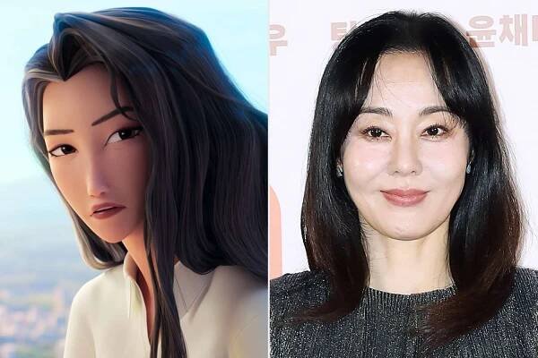 Yunjin Kim as Celine in 'KPop Demon Hunters'; Yunjin Kim attends the 'Dog Days' press conference at on Jan. 10, 2024 in Seoul, South Korea