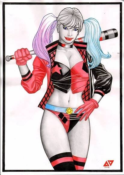 Alexandre Ventura Original Watercolor Drawing ‘Harley Quinn’  11×17 inch