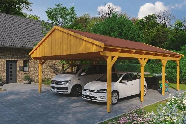 Skan Holz Přístřešek na auto Fichtelberg dub světlý červené šindele 618 x 808 cm