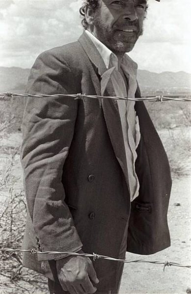 U.S.- Mexican border 2002. Mexican actor Damian Alcazar on location with The Imaginary Line.