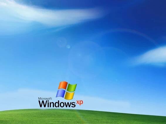 "The familiar blue background of Windows XP"