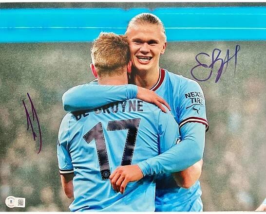 Manchester City Erling Haaland Kevin De Bruyne Signed 11x14 Photo BAS Beckett