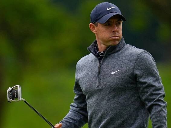 Rory McIlroy reacts after missing a putt at the PGA Championship.