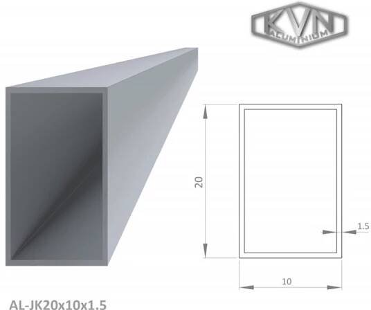 Hliníkový jekl 20x10x1,5 mm, délka 6000 mm, materiál EN AW-6060 T66, přírodní hliník bez povrchové úpravy, cena za kus