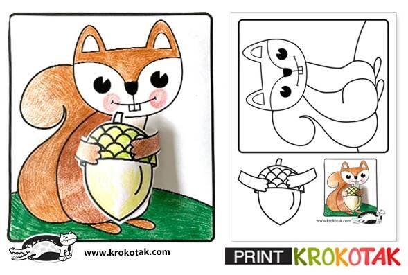 a drawing of a squirrel holding an acorn
