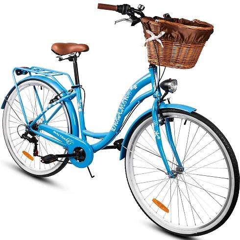 MalTrack Citybike Dreamer 6s Light Blue 28" městské kolo + hnědý košík