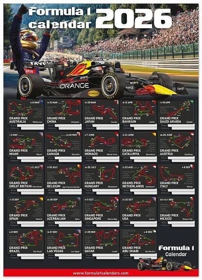 2026 UNIVERSAL Formula 1 calendar 50x70 poster BLACK GRID